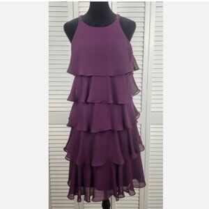 S.L. Fashions Purple Tiered Ruffle Dress 6 Beaded Straps Chiffon Lined